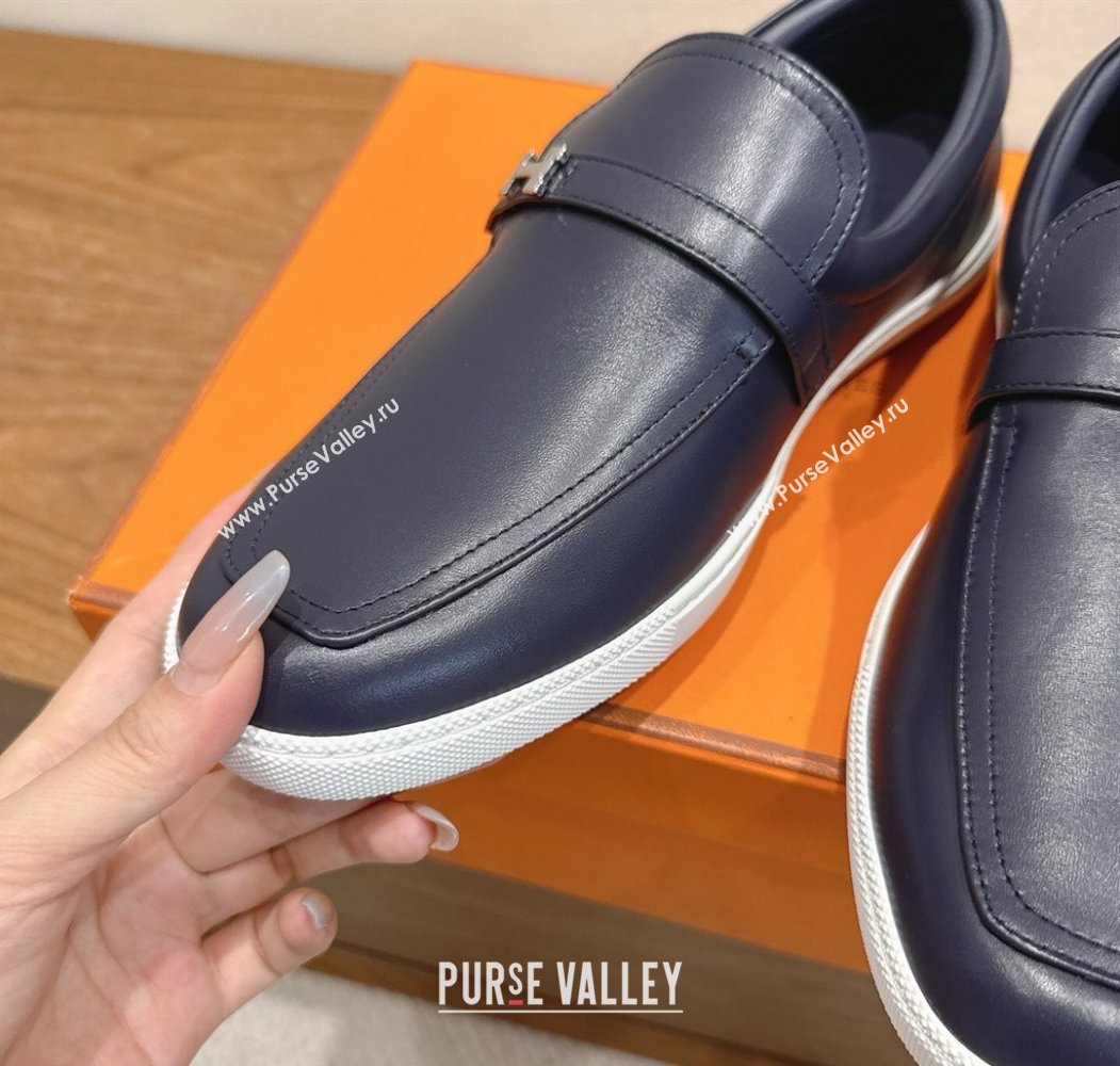 Hermes Like Loafers in Smooth Calfskin Dark Blue 2025 H082009 (XC-250820094)