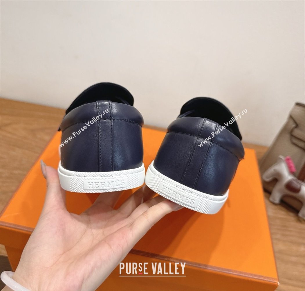 Hermes Like Loafers in Smooth Calfskin Dark Blue 2025 H082009 (XC-250820094)
