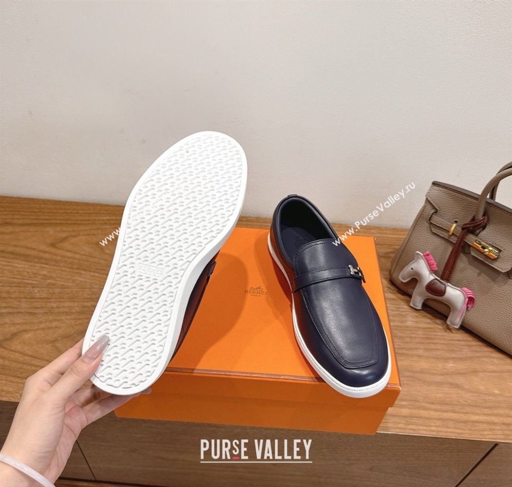 Hermes Like Loafers in Smooth Calfskin Dark Blue 2025 H082009 (XC-250820094)