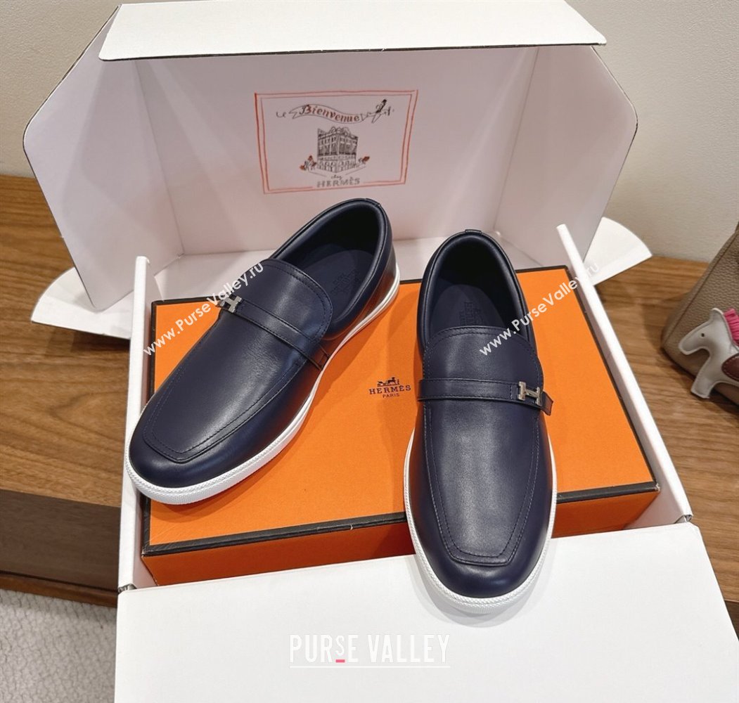 Hermes Like Loafers in Smooth Calfskin Dark Blue 2025 H082009 (XC-250820094)