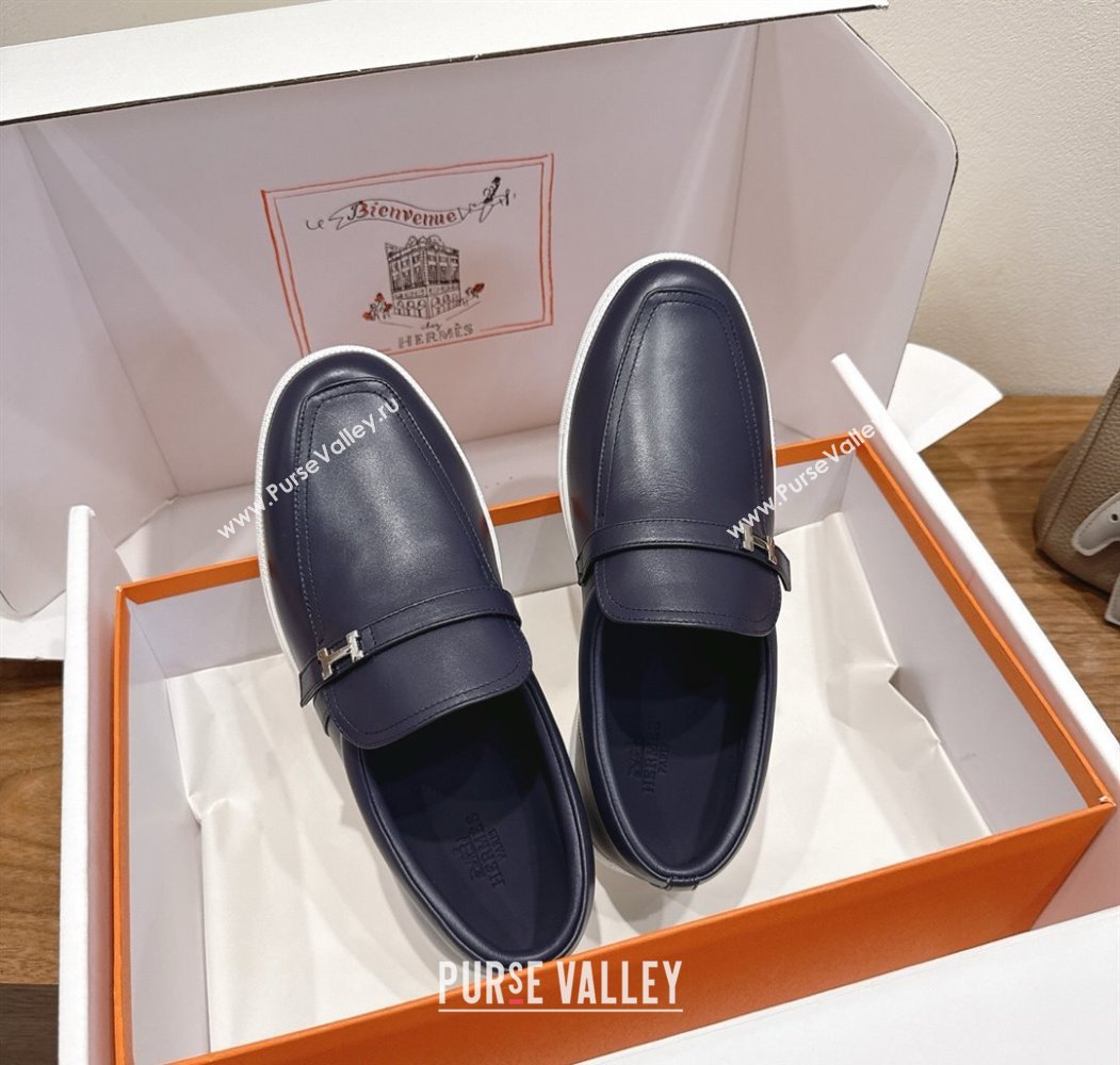 Hermes Like Loafers in Smooth Calfskin Dark Blue 2025 H082009 (XC-250820094)
