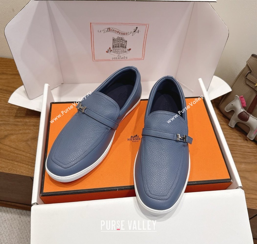 Hermes Like Loafers in Grained Calfskin Dusty Blue 2025 H082009 (XC-250820097)