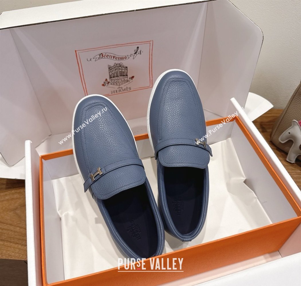 Hermes Like Loafers in Grained Calfskin Dusty Blue 2025 H082009 (XC-250820097)