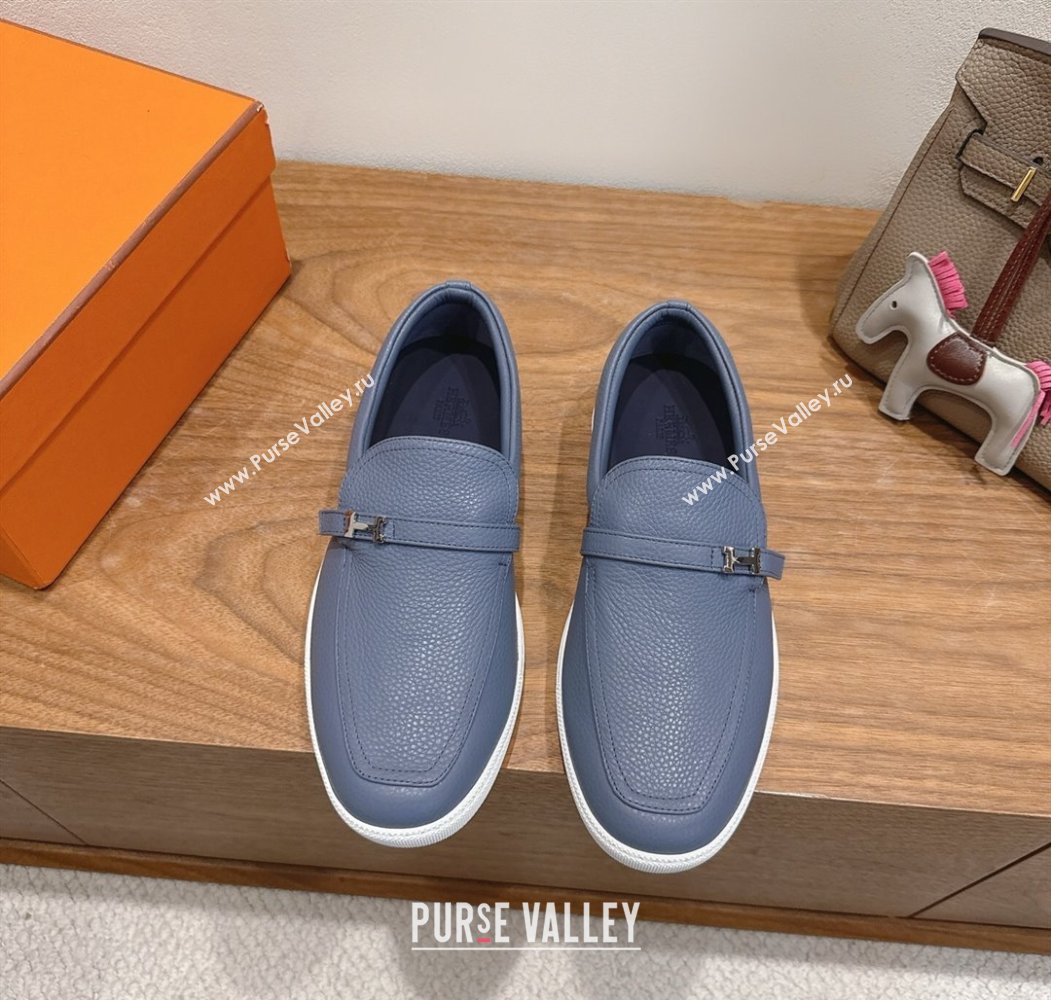 Hermes Like Loafers in Grained Calfskin Dusty Blue 2025 H082009 (XC-250820097)