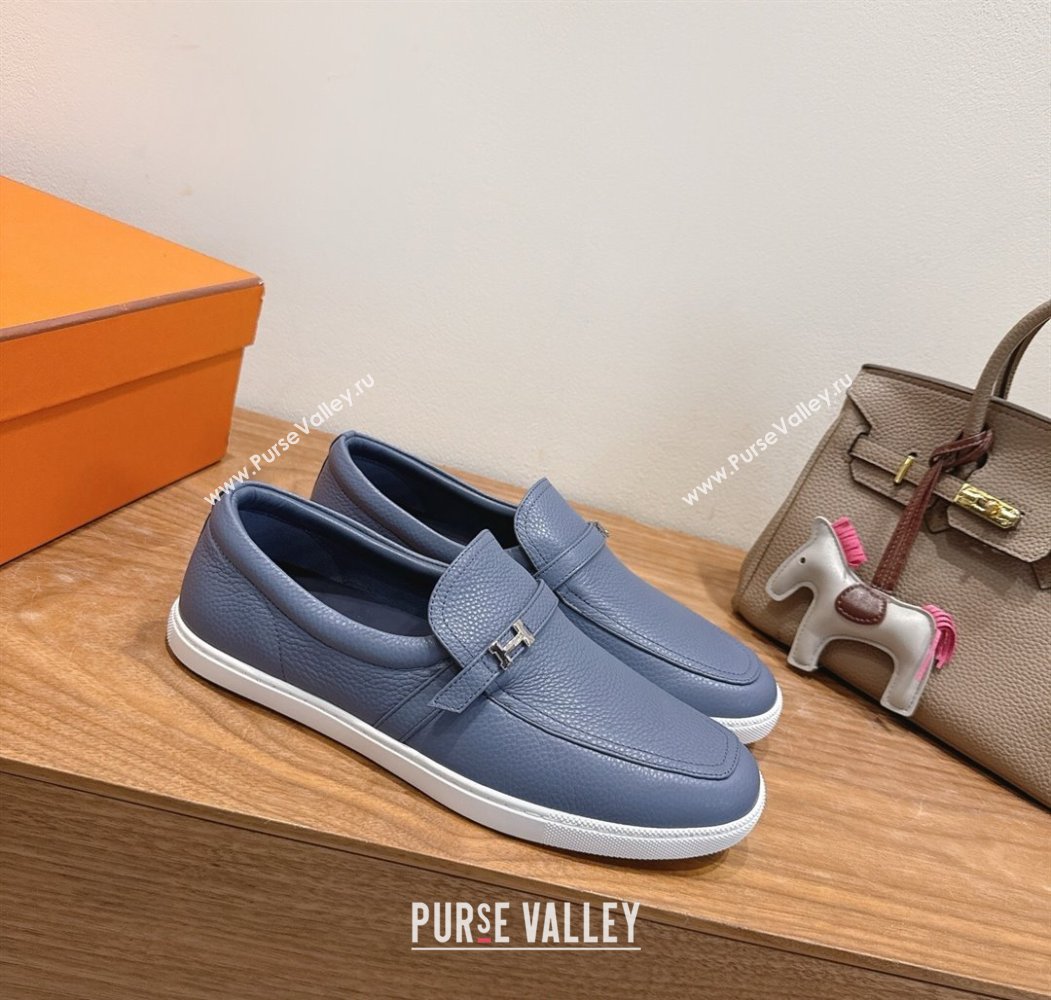 Hermes Like Loafers in Grained Calfskin Dusty Blue 2025 H082009 (XC-250820097)