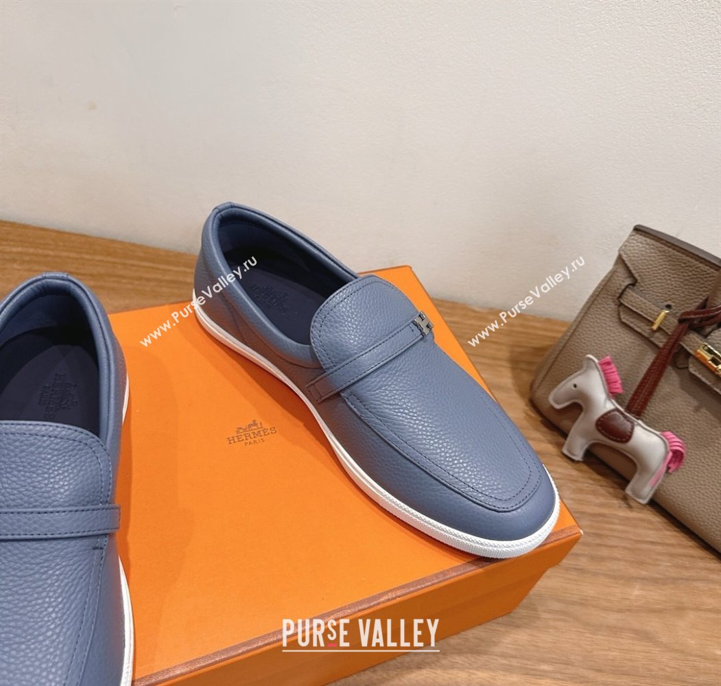 Hermes Like Loafers in Grained Calfskin Dusty Blue 2025 H082009 (XC-250820097)