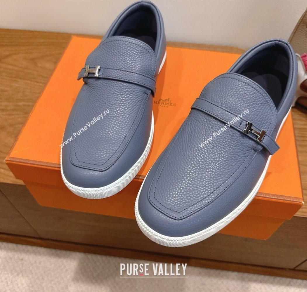 Hermes Like Loafers in Grained Calfskin Dusty Blue 2025 H082009 (XC-250820097)