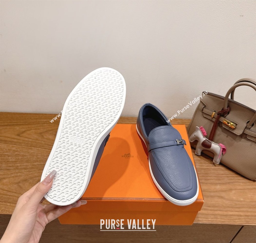 Hermes Like Loafers in Grained Calfskin Dusty Blue 2025 H082009 (XC-250820097)
