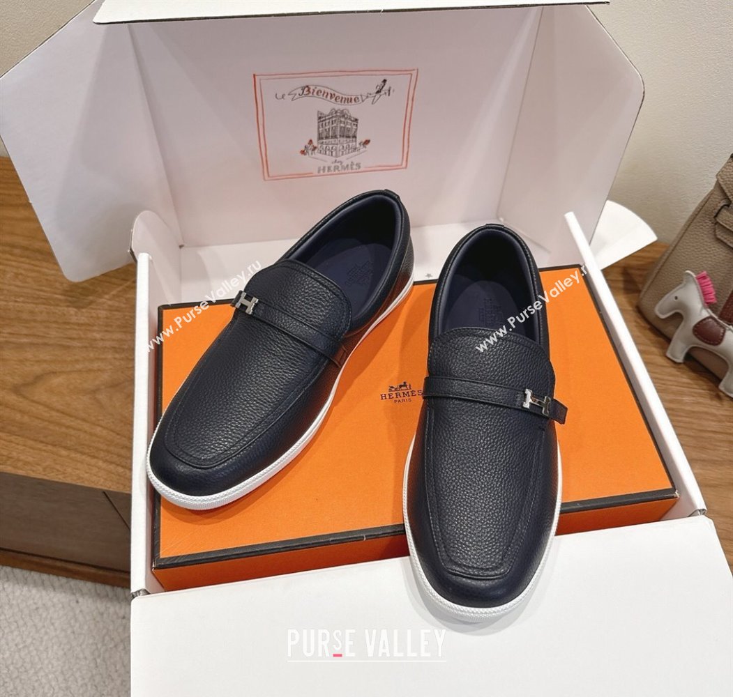 Hermes Like Loafers in Grained Calfskin Dark Blue 2025 H082009 (XC-250820098)