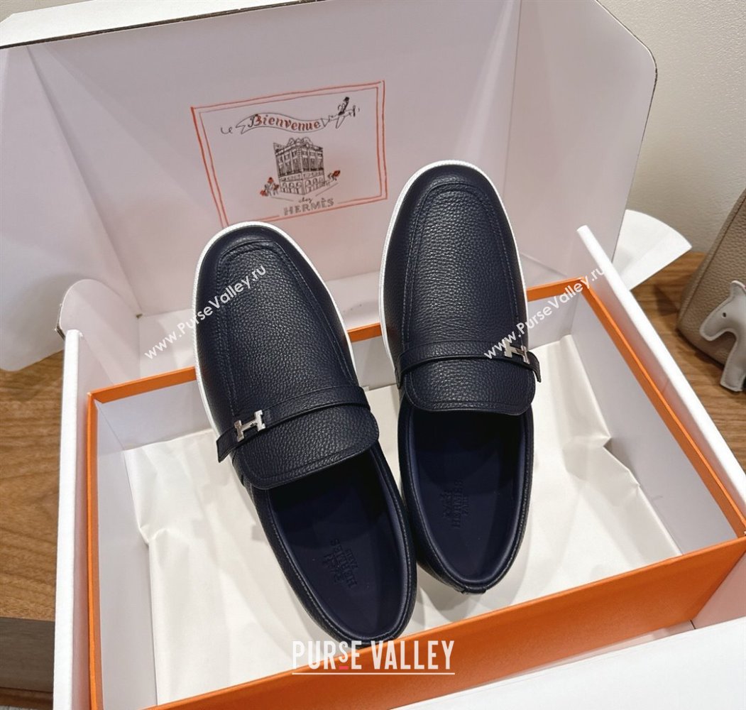Hermes Like Loafers in Grained Calfskin Dark Blue 2025 H082009 (XC-250820098)