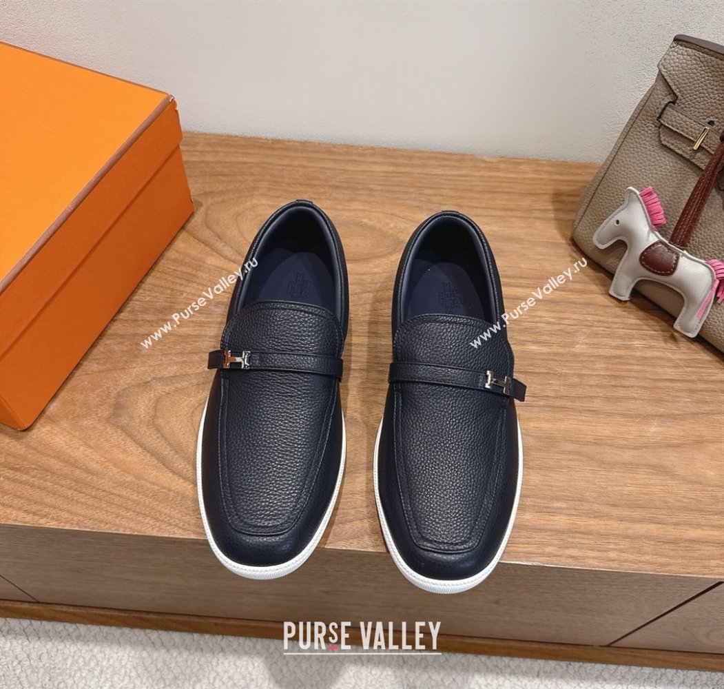 Hermes Like Loafers in Grained Calfskin Dark Blue 2025 H082009 (XC-250820098)
