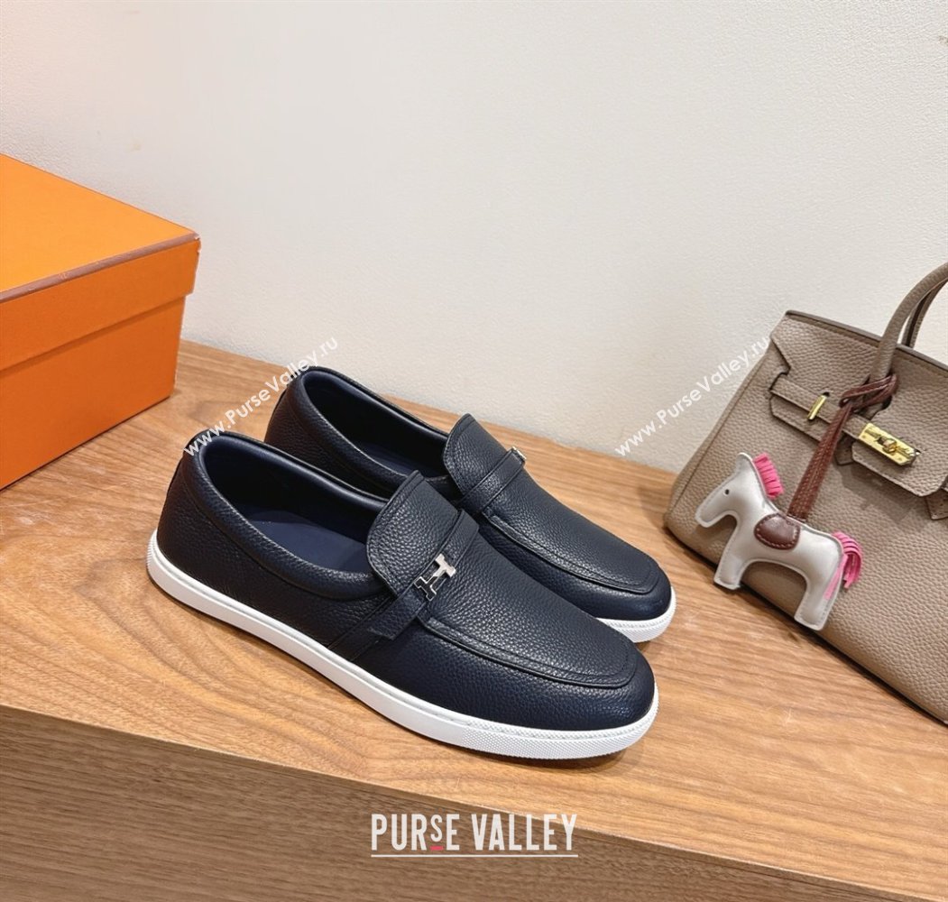 Hermes Like Loafers in Grained Calfskin Dark Blue 2025 H082009 (XC-250820098)