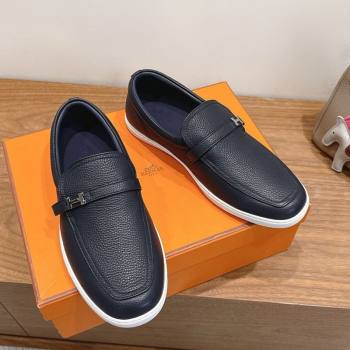 Hermes Like Loafers in Grained Calfskin Dark Blue 2025 H082009 (XC-250820098)