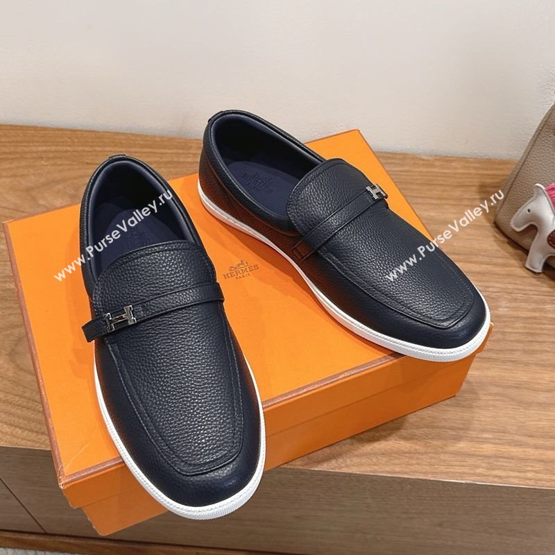 Hermes Like Loafers in Grained Calfskin Dark Blue 2025 H082009 (XC-250820098)