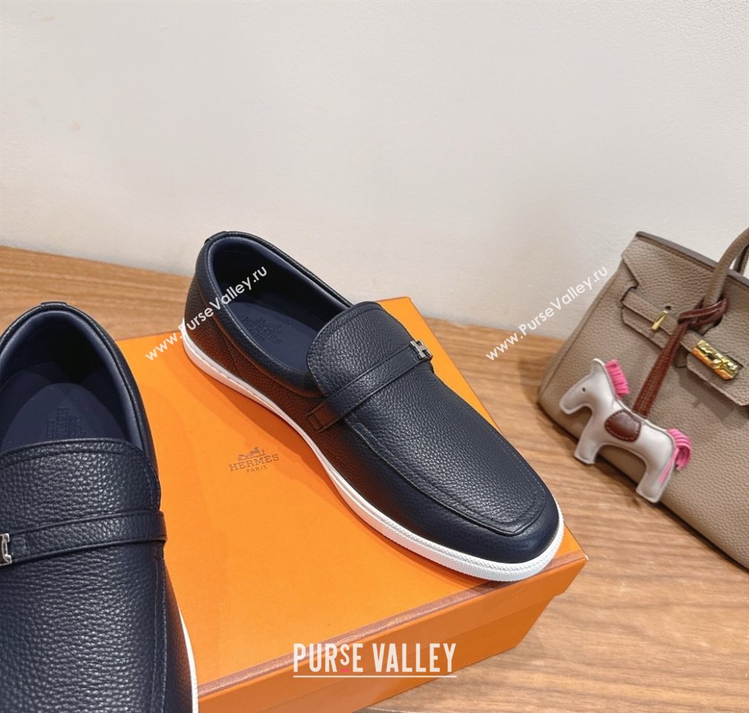Hermes Like Loafers in Grained Calfskin Dark Blue 2025 H082009 (XC-250820098)