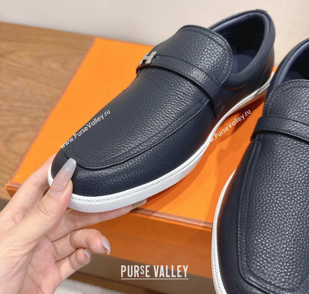 Hermes Like Loafers in Grained Calfskin Dark Blue 2025 H082009 (XC-250820098)