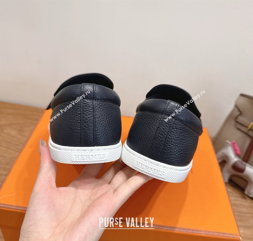 Hermes Like Loafers in Grained Calfskin Dark Blue 2025 H082009 (XC-250820098)