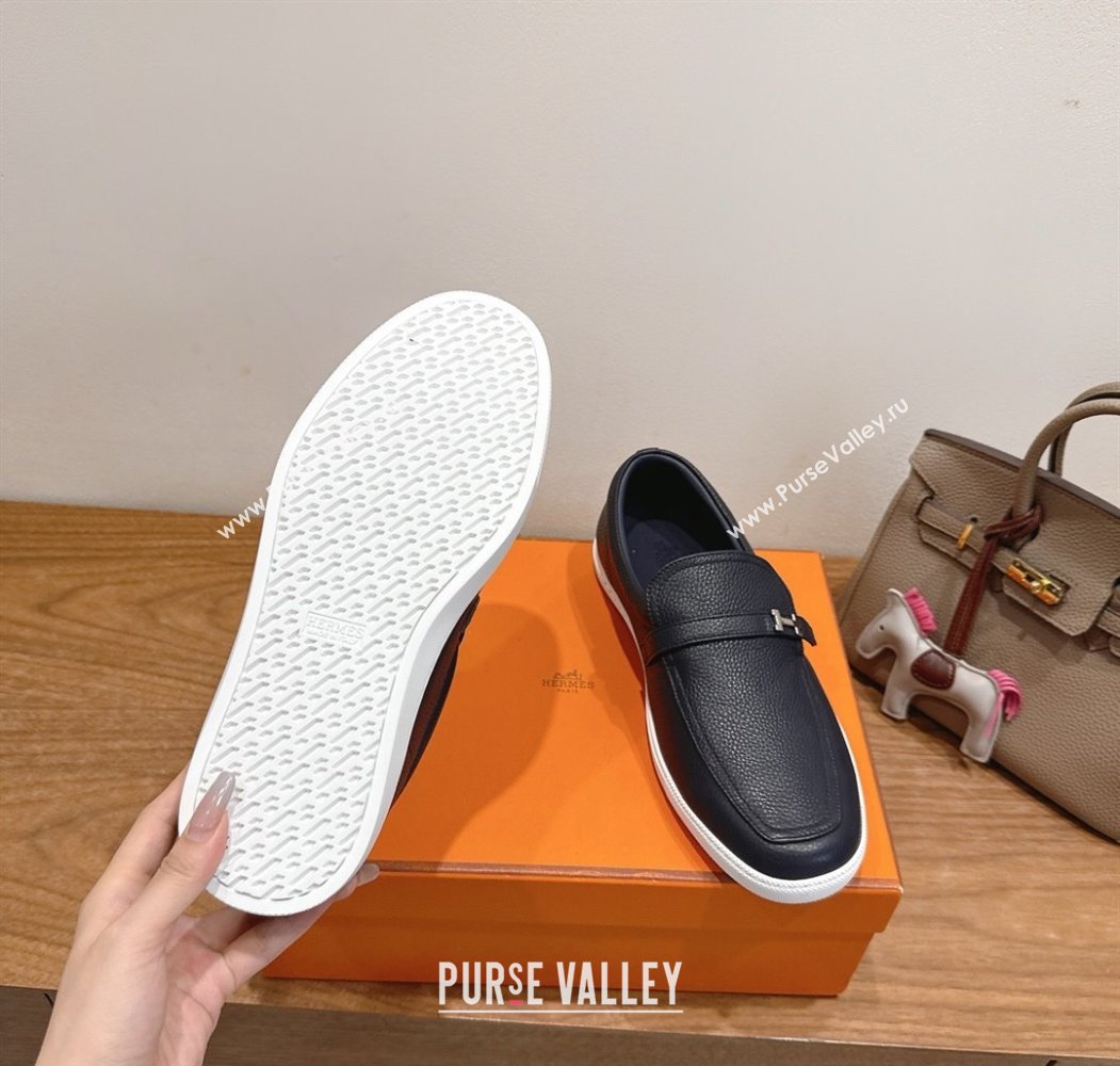 Hermes Like Loafers in Grained Calfskin Dark Blue 2025 H082009 (XC-250820098)