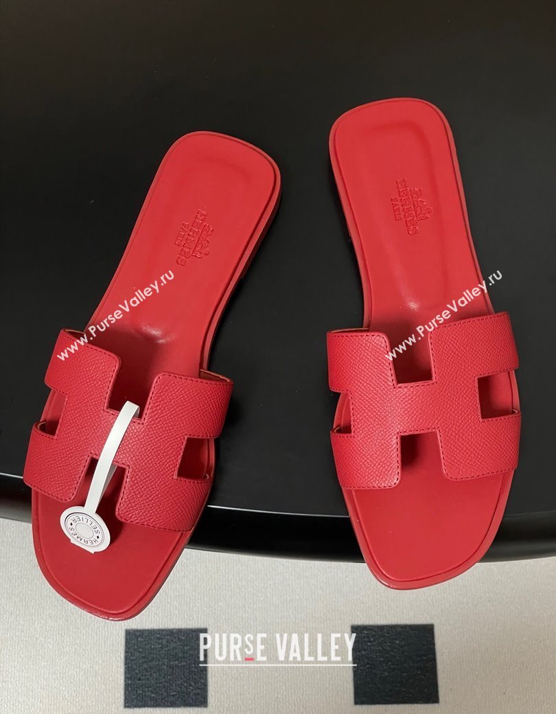 Hermes Oran Classic Flat Slides Sandal in Palm-Grained Calfskin Red 2025 0819 (MD-250819019)