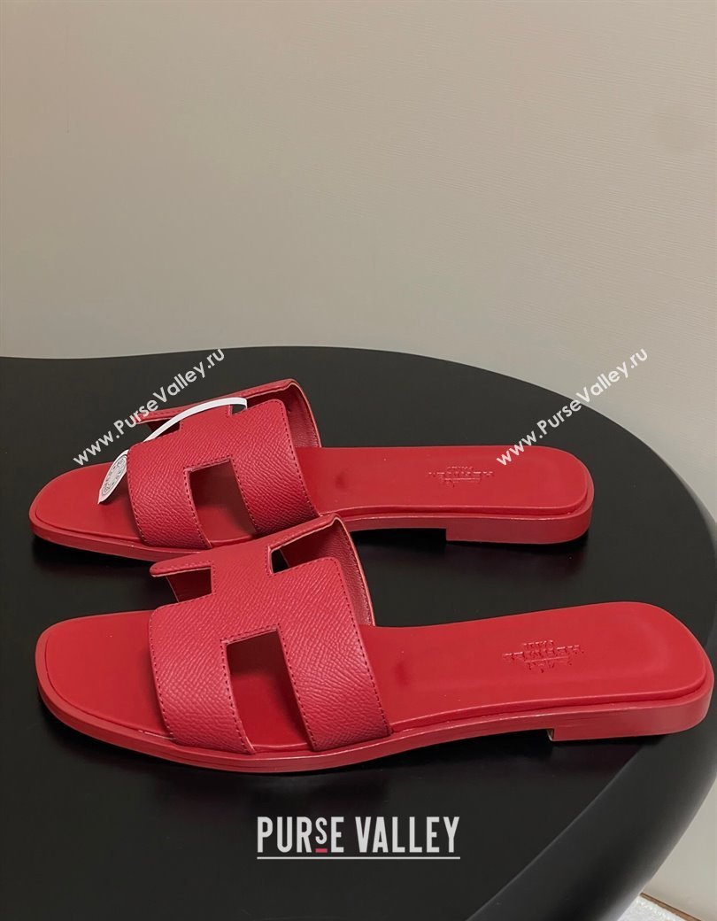 Hermes Oran Classic Flat Slides Sandal in Palm-Grained Calfskin Red 2025 0819 (MD-250819019)