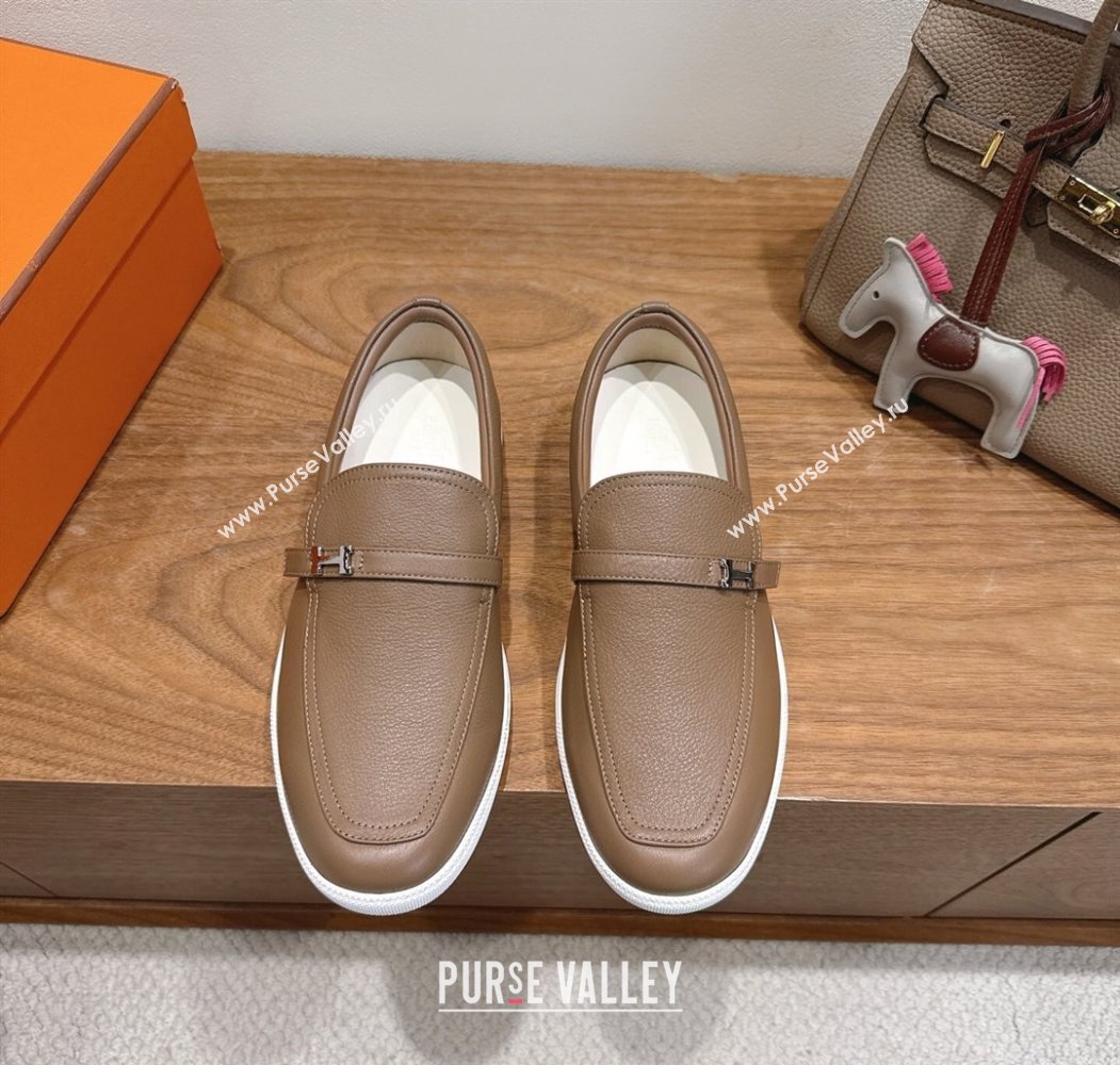 Hermes Like Loafers in Grained Calfskin Grey 2025 H082009 (XC-250820100)