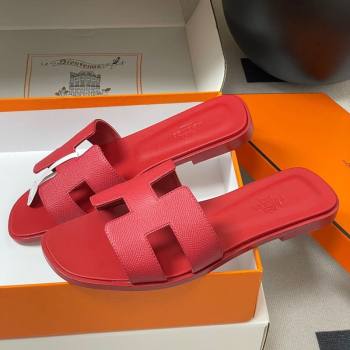 Hermes Oran Classic Flat Slides Sandal in Palm-Grained Calfskin Red 2025 0819 (MD-250819019)