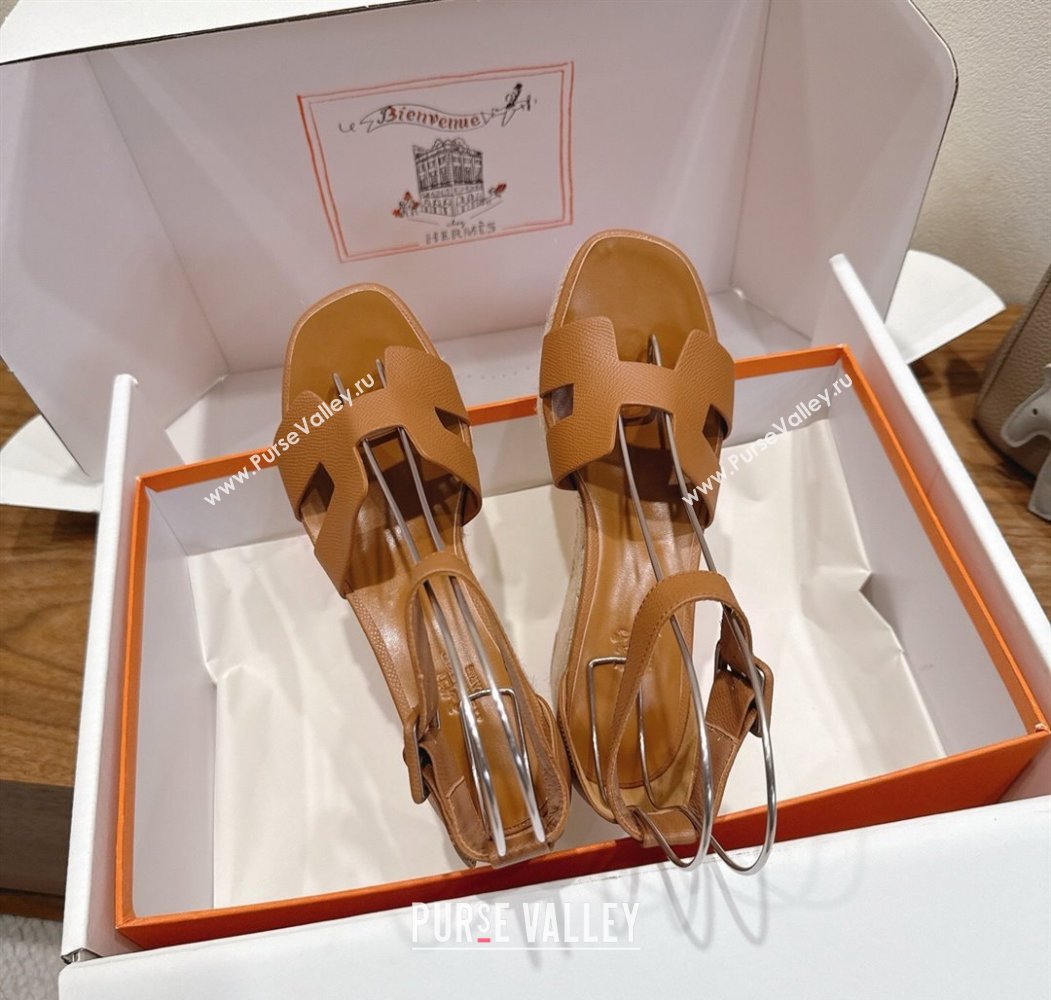 Hermes Elda Platform Wedge Sandals 8cm Grainy Calfskin Brown 2025 H082010 (XC-250820108)