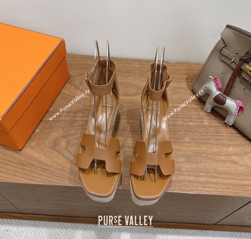 Hermes Elda Platform Wedge Sandals 8cm Grainy Calfskin Brown 2025 H082010 (XC-250820108)