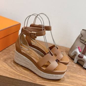 Hermes Elda Platform Wedge Sandals 8cm Grainy Calfskin Brown 2025 H082010 (XC-250820108)