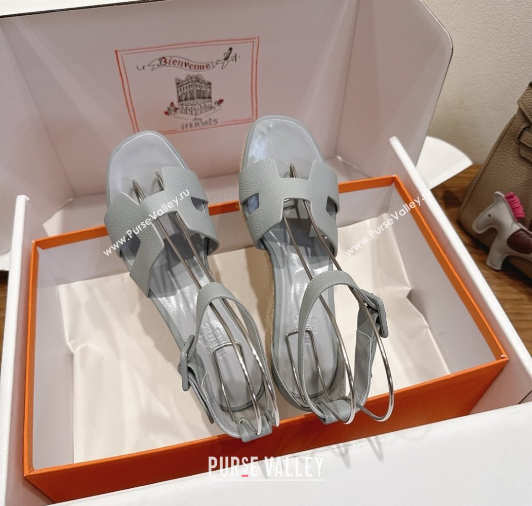 Hermes Elda Platform Wedge Sandals 8cm Grainy Calfskin Light Blue 2025 H082010 (XC-250820109)