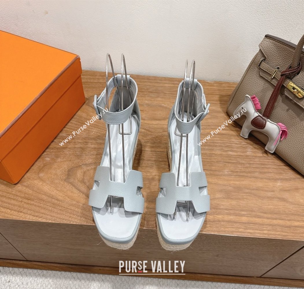 Hermes Elda Platform Wedge Sandals 8cm Grainy Calfskin Light Blue 2025 H082010 (XC-250820109)