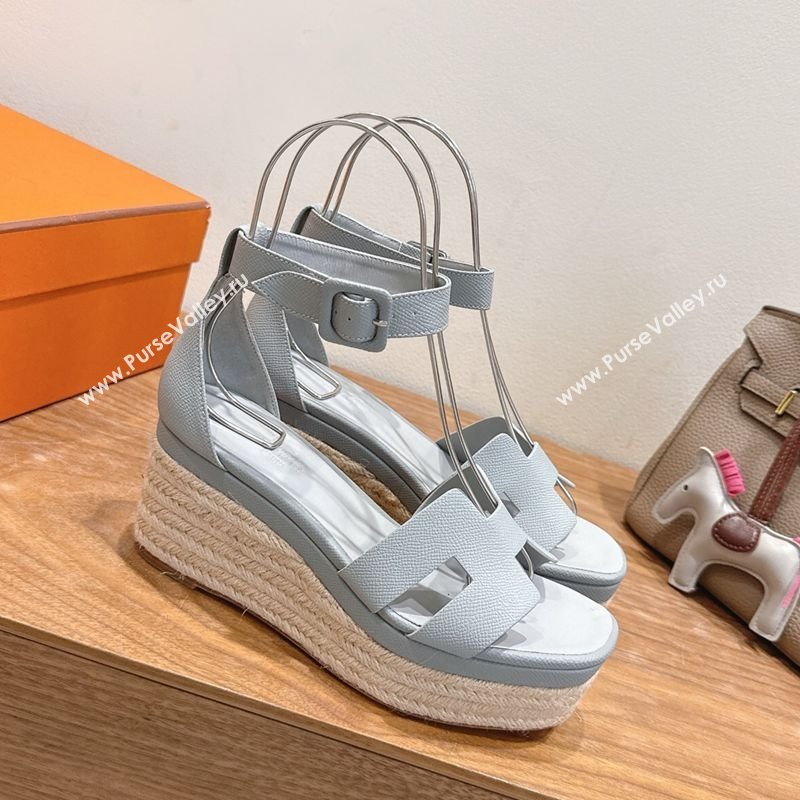 Hermes Elda Platform Wedge Sandals 8cm Grainy Calfskin Light Blue 2025 H082010 (XC-250820109)