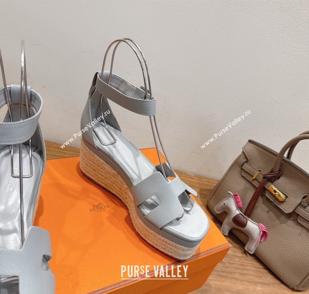 Hermes Elda Platform Wedge Sandals 8cm Grainy Calfskin Light Blue 2025 H082010 (XC-250820109)