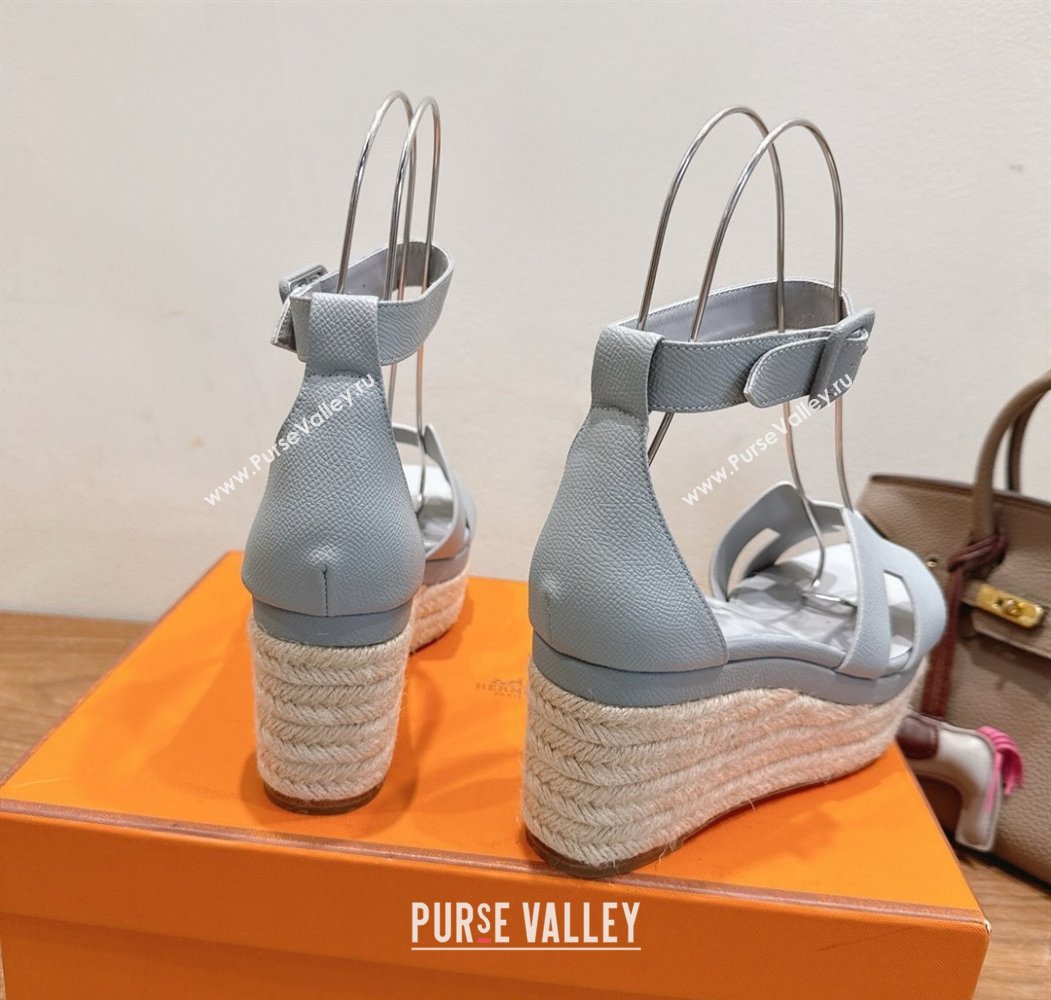 Hermes Elda Platform Wedge Sandals 8cm Grainy Calfskin Light Blue 2025 H082010 (XC-250820109)
