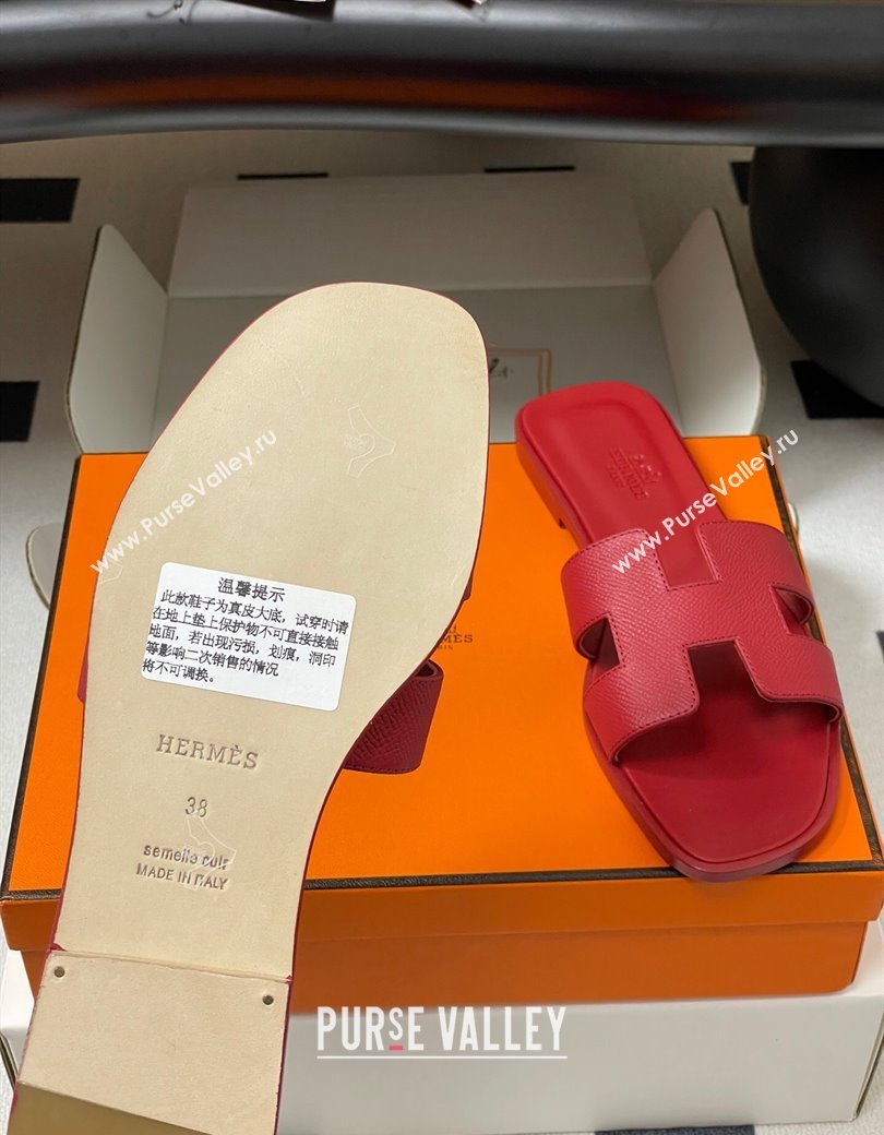 Hermes Oran Classic Flat Slides Sandal in Palm-Grained Calfskin Red 2025 0819 (MD-250819019)