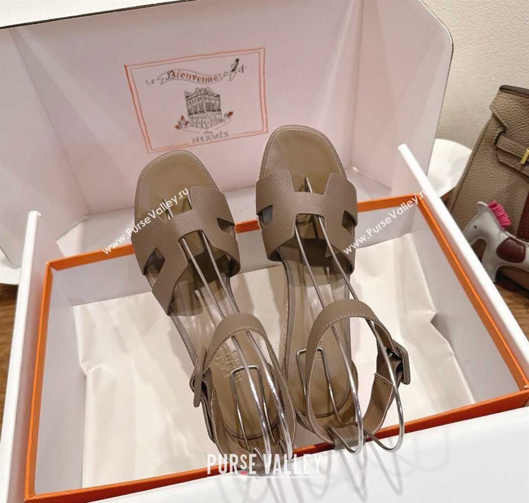 Hermes Elda Platform Wedge Sandals 8cm Grainy Calfskin Grey 2025 H082010 (XC-250820110)