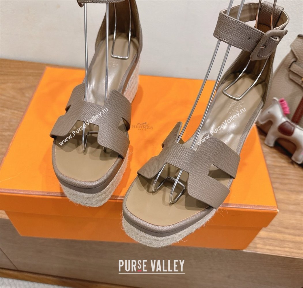 Hermes Elda Platform Wedge Sandals 8cm Grainy Calfskin Grey 2025 H082010 (XC-250820110)