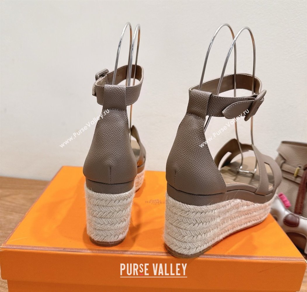 Hermes Elda Platform Wedge Sandals 8cm Grainy Calfskin Grey 2025 H082010 (XC-250820110)