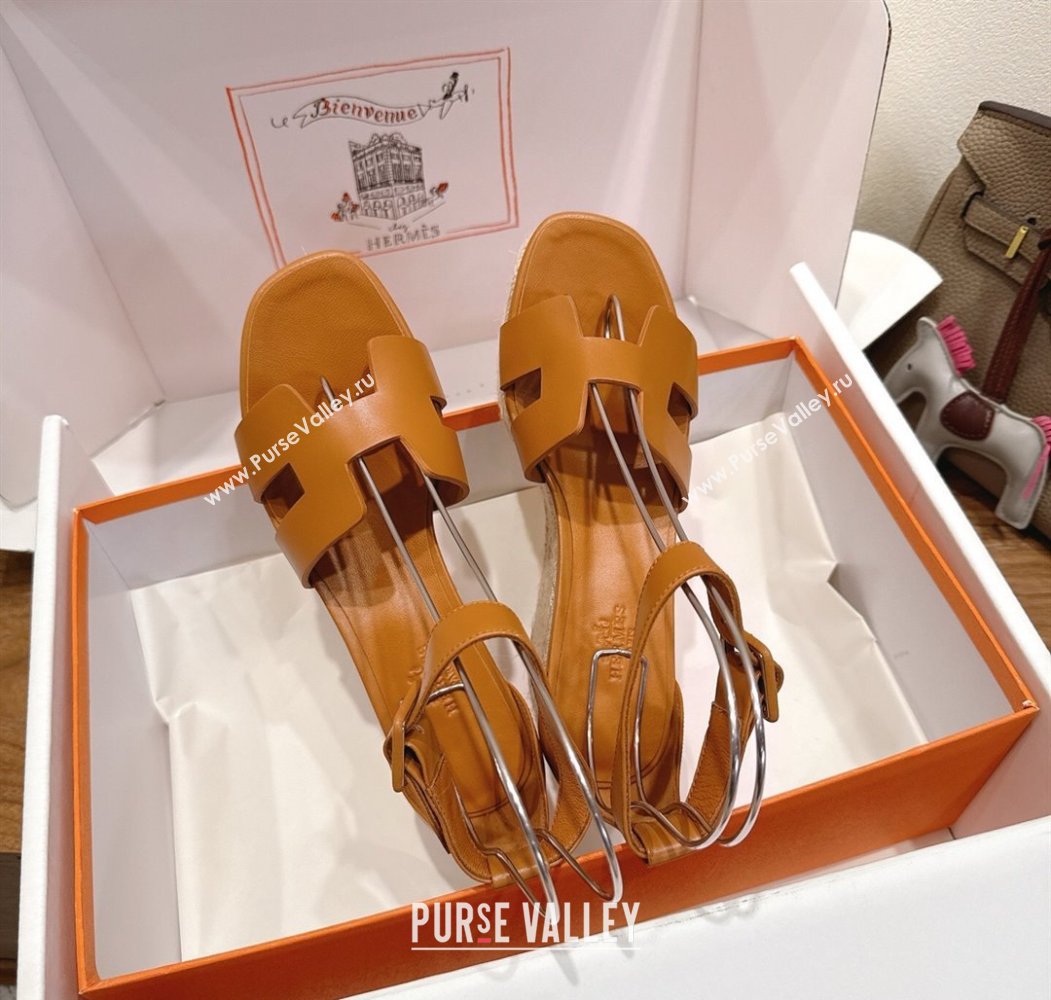 Hermes Elda Platform Wedge Sandals 8cm Smooth Calfskin Brown 2025 H082010 (XC-250820107)