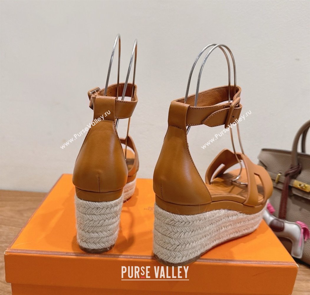 Hermes Elda Platform Wedge Sandals 8cm Smooth Calfskin Brown 2025 H082010 (XC-250820107)