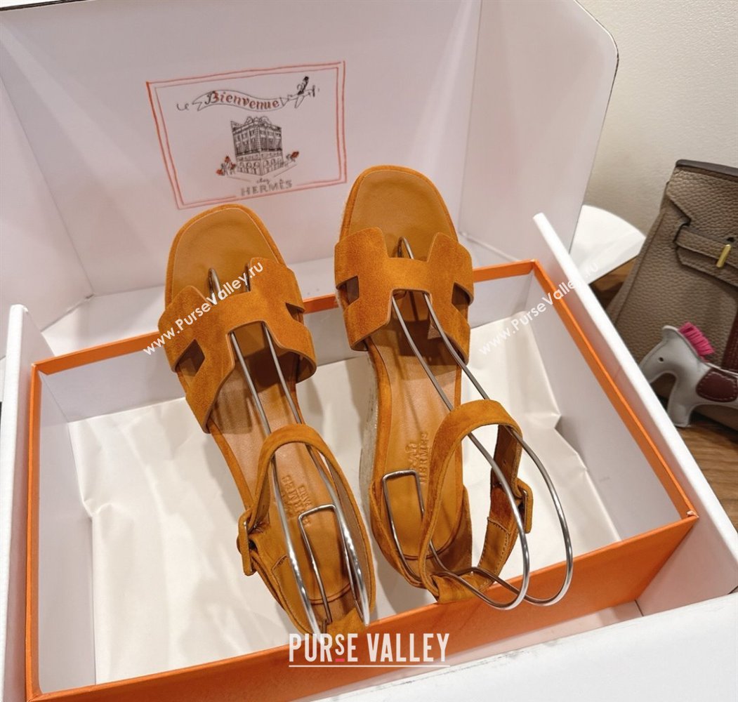 Hermes Elda Platform Wedge Sandals 8cm in Suede Brown 2025 H082010 (XC-250820115)