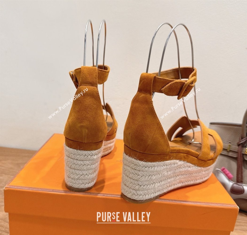 Hermes Elda Platform Wedge Sandals 8cm in Suede Brown 2025 H082010 (XC-250820115)