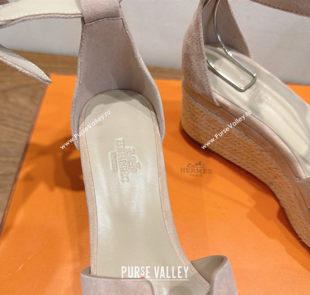 Hermes Elda Platform Wedge Sandals 8cm in Suede Nude 2025 H082010 (XC-250820118)
