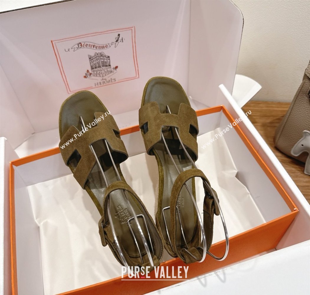 Hermes Elda Platform Wedge Sandals 8cm in Suede Green 2025 H082010 (XC-250820119)