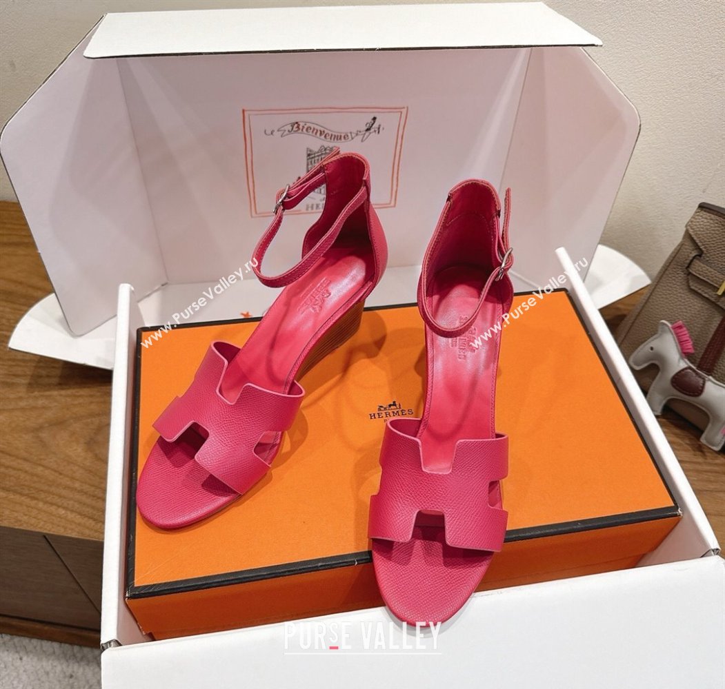 Hermes Legend Wedge Sandals 7cm in Grained Calfskin Dark Pink 2025 (XC-250820133)