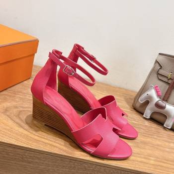 Hermes Legend Wedge Sandals 7cm in Grained Calfskin Dark Pink 2025 (XC-250820133)