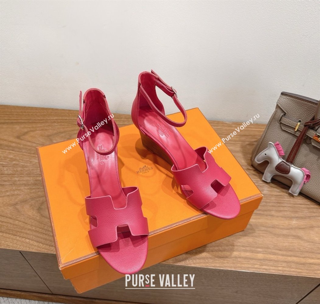 Hermes Legend Wedge Sandals 7cm in Grained Calfskin Dark Pink 2025 (XC-250820133)