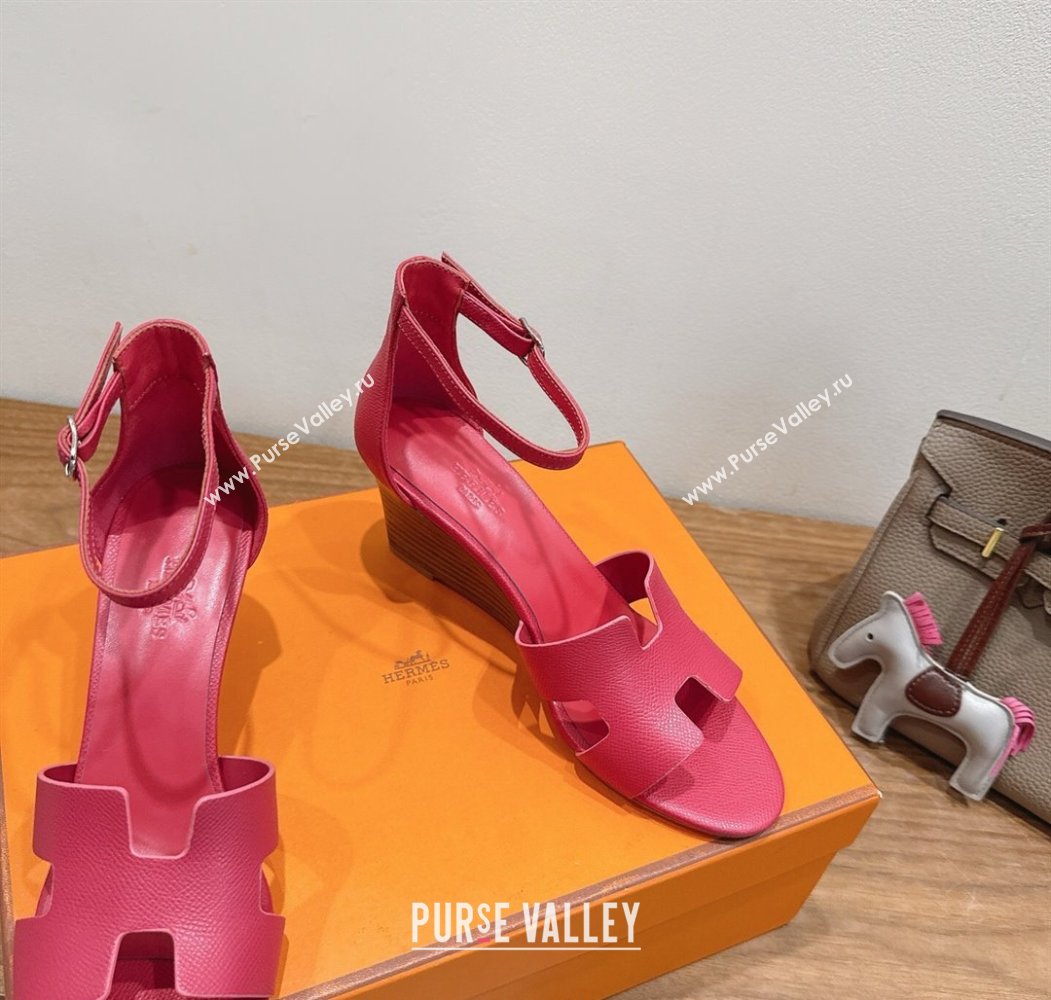 Hermes Legend Wedge Sandals 7cm in Grained Calfskin Dark Pink 2025 (XC-250820133)