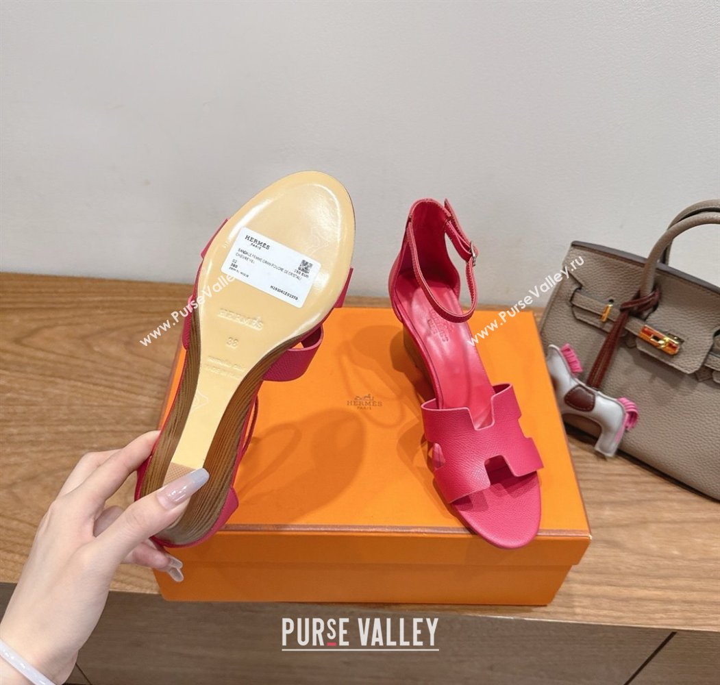 Hermes Legend Wedge Sandals 7cm in Grained Calfskin Dark Pink 2025 (XC-250820133)