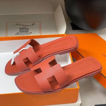 Hermes Oran Classic Flat Slides Sandal in Palm-Grained Calfskin Brown 2025 0819 (MD-250819022)